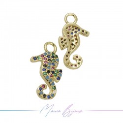 Charms Seahorse Zircon Brass Pendant Gold Multicolor 11.6x22mm