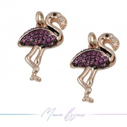 Charms Flamingos Zircon Brass Pendant Gold Rose 18.3x11mm