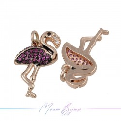 Charms Flamingos Zircon Brass Pendant Gold Rose 18.3x11mm