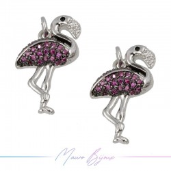 Charms Flamingos Zircon Brass Pendant Silver 18.3x11mm