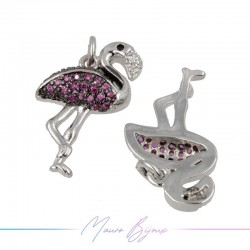 Charms Flamingos Zircon Brass Pendant Silver 18.3x11mm