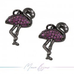 Charms Flamingos Zircon Brass Pendant Gun Metal 18.3x11mm