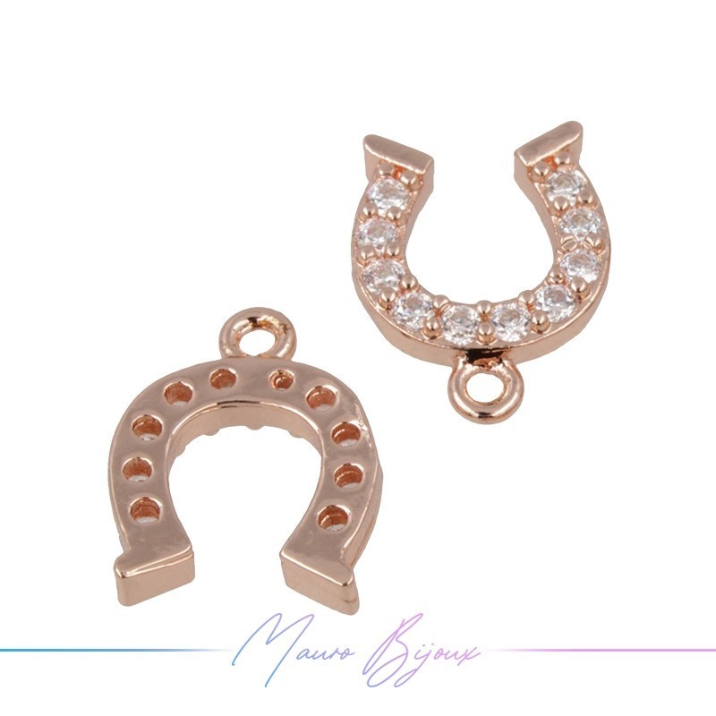 Charms Horseshoe Zircon Brass Pendant Gold Rose 12.7x 10mm