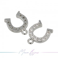 Charms Horseshoe Zircon Brass Pendant Silver 12.7x 10mm