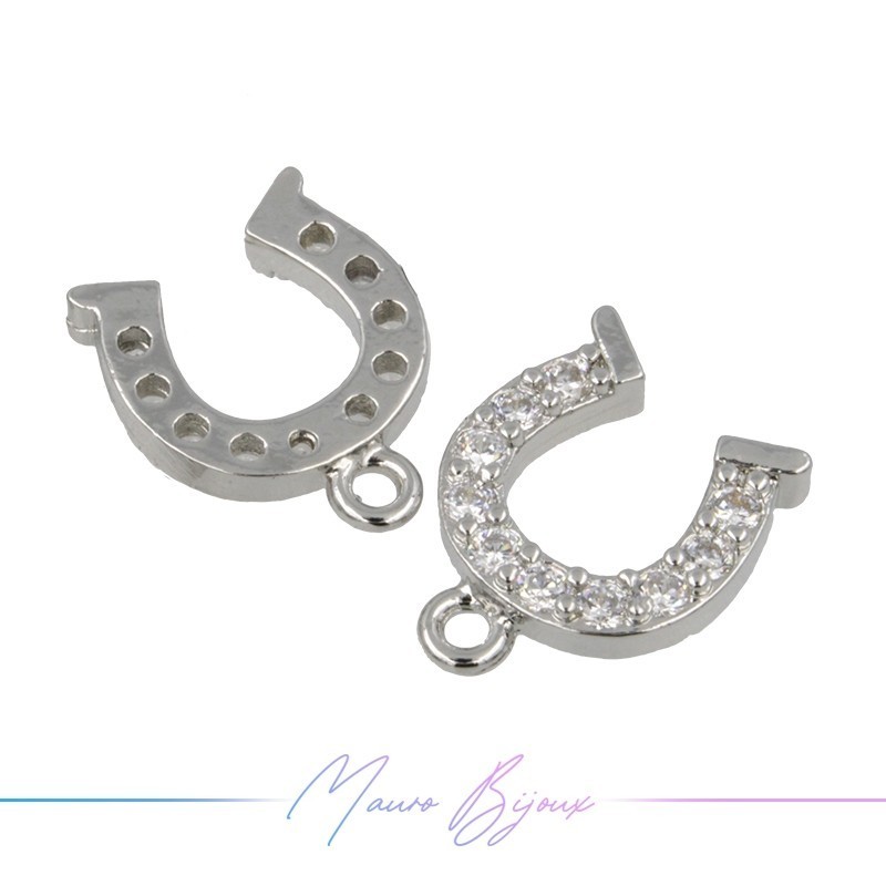 Ciondoli a Ferro di Cavallo in Ottone con Zirconi Argento 12.7x 10mm