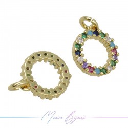 Charms Eye Zircon Brass Pendant Gold Multicolor 11.2x9.8mm