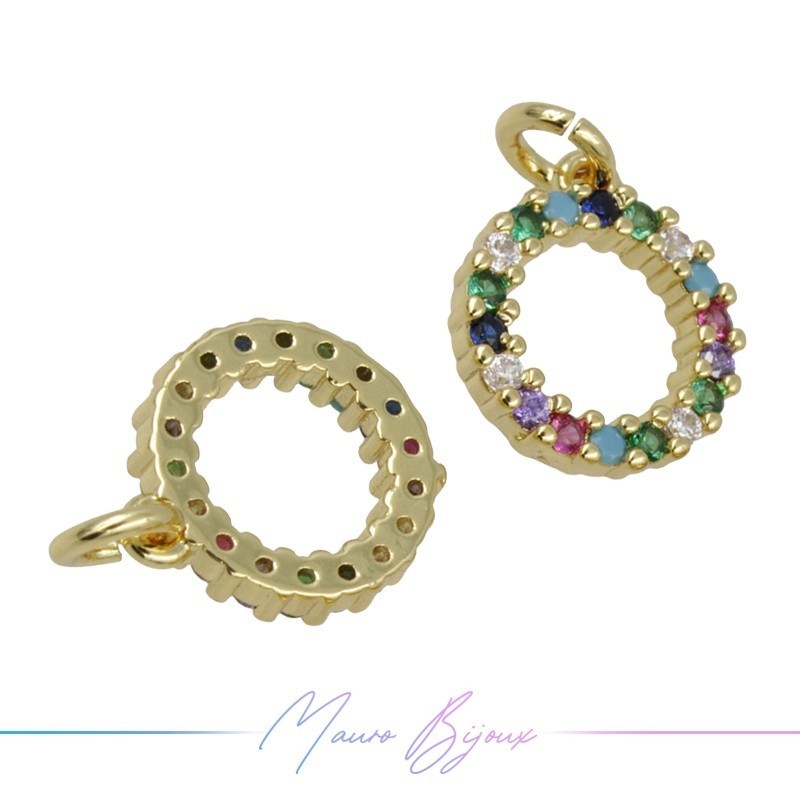 Ciondoli a Cerchio in Ottone con Zirconi Dorato Multicolor 11.2x9.8mm
