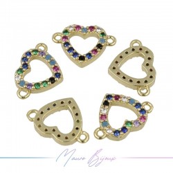 Ciondoli a Cuore in Ottone con Zirconi Dorato Multicolor 12.7x9mm