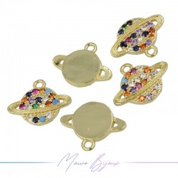 Charms Saturn Zircon Brass Pendant Gold Multicolor 10.6x13.8mm