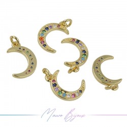 Ciondoli a Mezza Luna in Ottone con Zirconi Dorato Multicolor 13.5x8.9mm