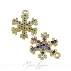 Charms Snowflakes Zircon Brass Pendant Gold Multicolor 14x10.8mm