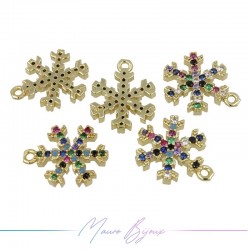 Ciondoli a Fiocchi di Neve in Ottone con Zirconi Dorato Multicolor 14x10.8mm