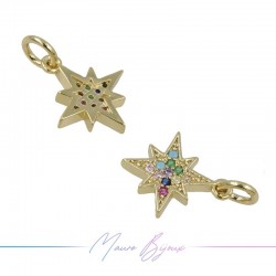 Ciondoli a Doppio Stella in Ottone con Zirconi Dorato Multicolor 11.3x13.4mm