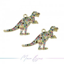 Charms Dinosaurs Zircon Brass Pendant Gold Multicolor 18x19.2mm