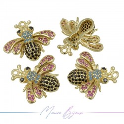 Charms Bee Zircon Brass Pendant Gold Multicolor 17.6x19.5mm
