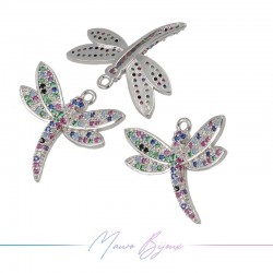 Ciondoli Libellula in Ottone con Zirconi Argento Multicolor 18.7x21mm