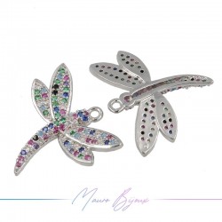 Charms Dragonfly in Zircon Brass Pendant Silver Multicolor 18.7x21mm
