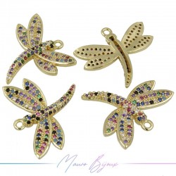Ciondoli Libellula in Ottone con Zirconi Dorato Multicolor 18.7x21mm