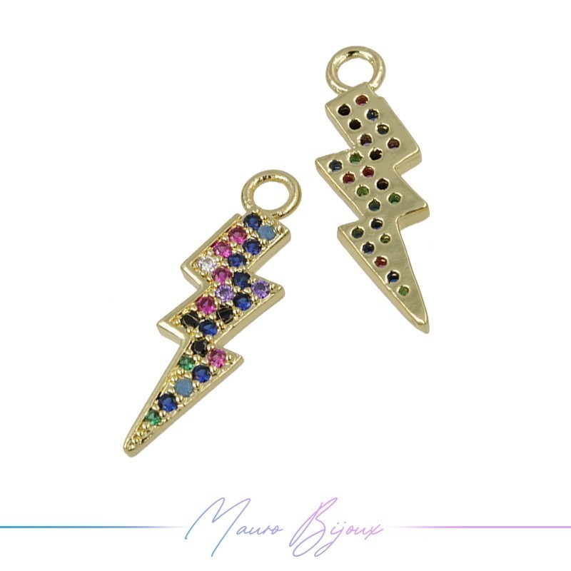 Charms Lightning in Zircon Brass Pendant Gold 26.4x8.3mm