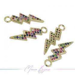 Ciondoli Fulmine A in Ottone con Zirconi Dorato 26.4x8.3mm
