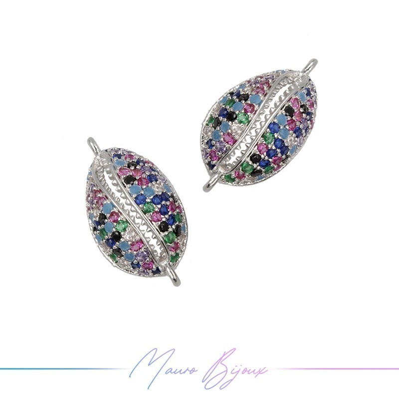 Charms Shells in Zircon Brass Pendant Silver 10.4x19.3mm