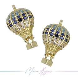 Charms Hot Air Balloon in Zircon Brass Pendant Gold Blue 23.3x13.2mm