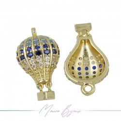 Ciondoli Mongolfiera in Ottone con Zirconi Dorato Blu 23.3x13.2mm