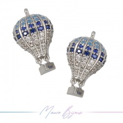 Charms Hot Air Balloon in Zircon Brass Pendant Silver Blue 23.3x13.2mm