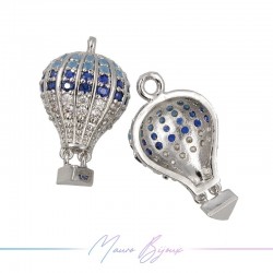 Ciondoli Mongolfiera in Ottone con Zirconi Argento Blu 23.3x13.2mm