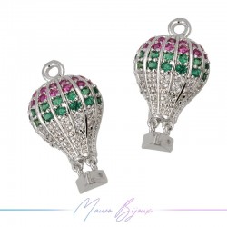 Charms Hot Air Balloon in Zircon Brass Pendant Silver Green 23.3x13.2mm