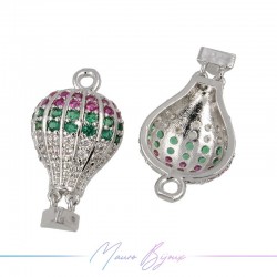 Charms Hot Air Balloon in Zircon Brass Pendant Silver Green 23.3x13.2mm