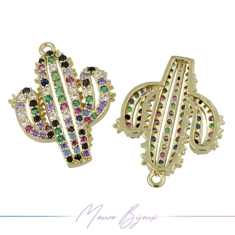 Ciondoli Cactus in Ottone con Zirconi Dorato 19x25mm