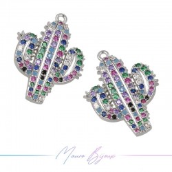 Ciondoli Cactus in Ottone con Zirconi Argento 19x25mm