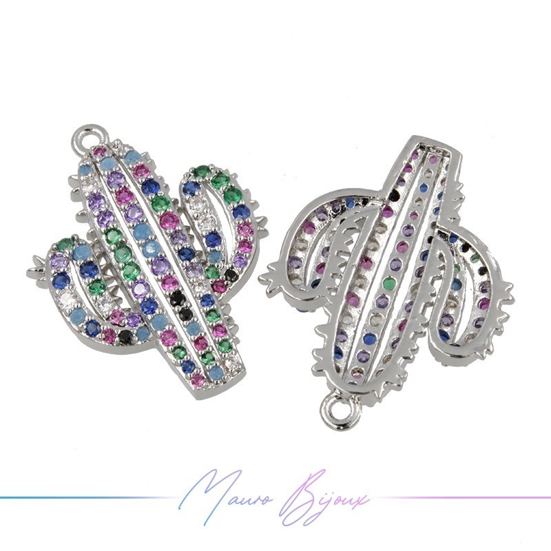 Ciondoli Cactus in Ottone con Zirconi Argento 19x25mm