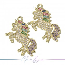 Charms Unicorn in Zircon Brass Pendant Gold 13.6x25.2mm