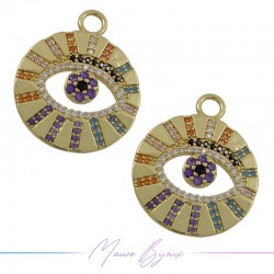 Charms Eye B in Zircon Brass Pendant Gold 24x19.7mm