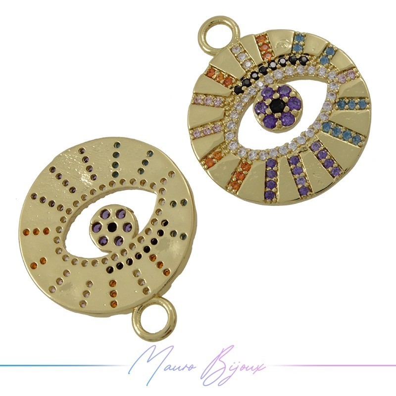 Charms Eye B in Zircon Brass Pendant Gold 24x19.7mm