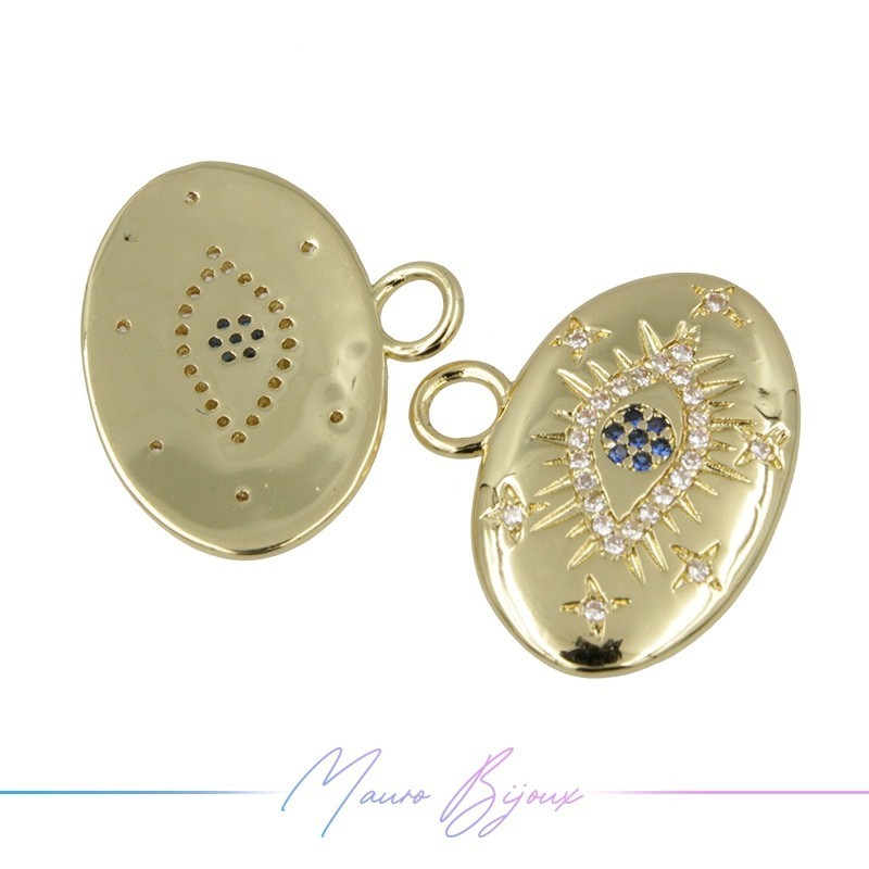 Charms Oval Circle in Zircon Brass Pendant Gold 20x17.2mm