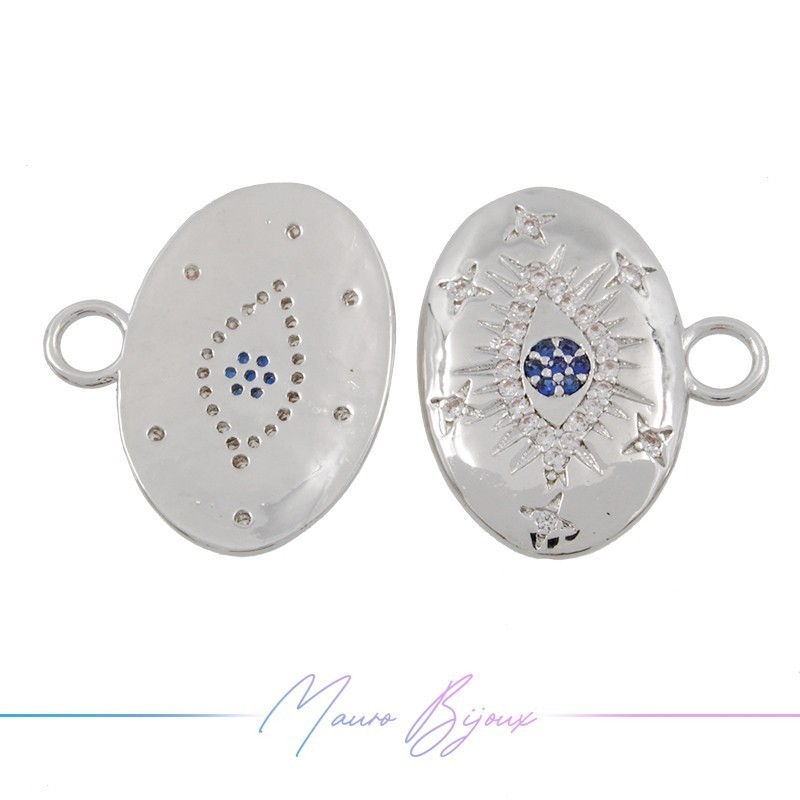 Charms Oval Circle in Zircon Brass Pendant Silver 20x17.2mm