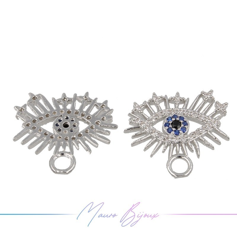 Ciondoli Occhio C in Ottone con Zirconi Argento 18x19.4mm