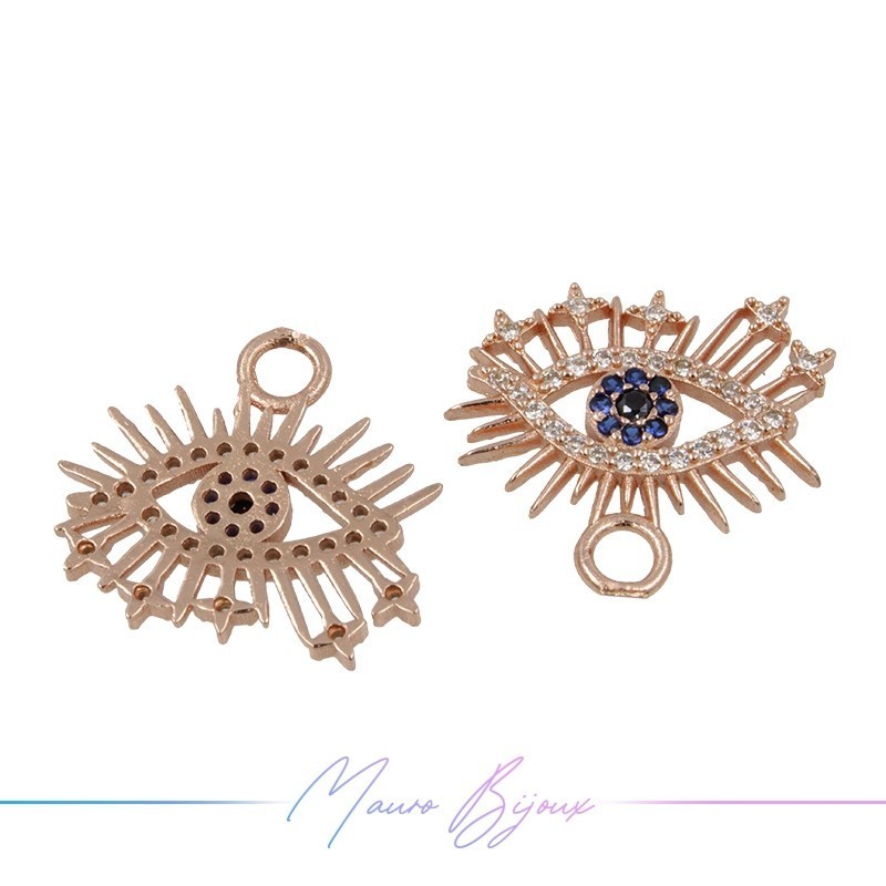 Ciondoli Occhio C in Ottone con Zirconi Oro Rosa 18x19.4mm