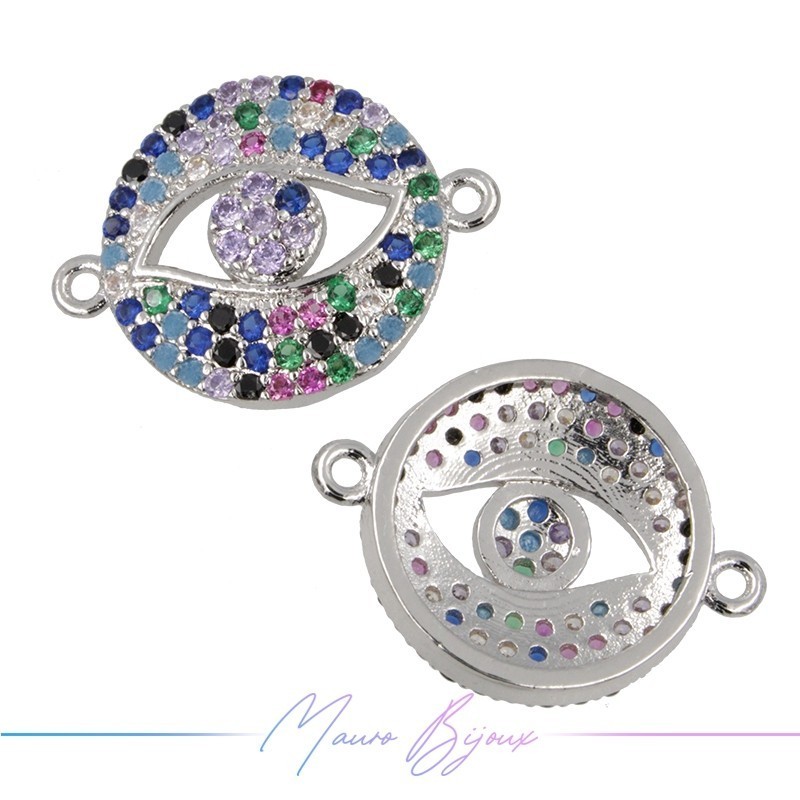 Ciondoli Occhio D in Ottone con Zirconi Argento 19.2x14.3mm