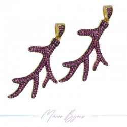 Charms Coral in Zircon Brass Pendant Gold Fuchsia 48.3x25.3mm