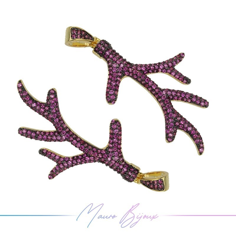 Charms Coral in Zircon Brass Pendant Gold Fuchsia 48.3x25.3mm