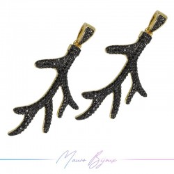 Charms Coral in Zircon Brass Pendant Gold Black 48.3x25.3mm