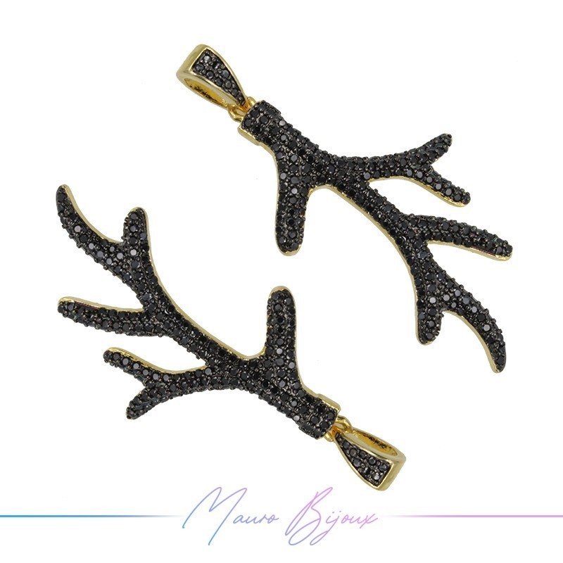 Charms Coral in Zircon Brass Pendant Gold Black 48.3x25.3mm