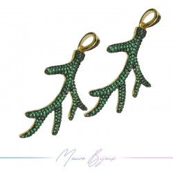 Ciondoli a Corallo in Ottone con Zirconi Dorato Verde 48.3x25.3mm