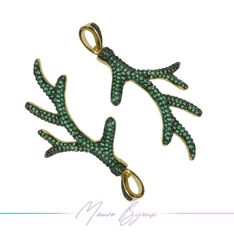 Ciondoli a Corallo in Ottone con Zirconi Dorato Verde 48.3x25.3mm