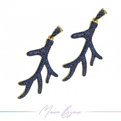 Ciondoli a Corallo in Ottone con Zirconi Dorato Blu 48.3x25.3mm