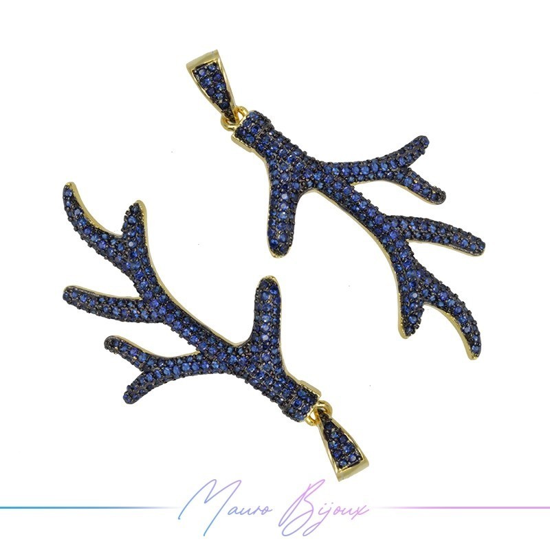 Ciondoli a Corallo in Ottone con Zirconi Dorato Blu 48.3x25.3mm